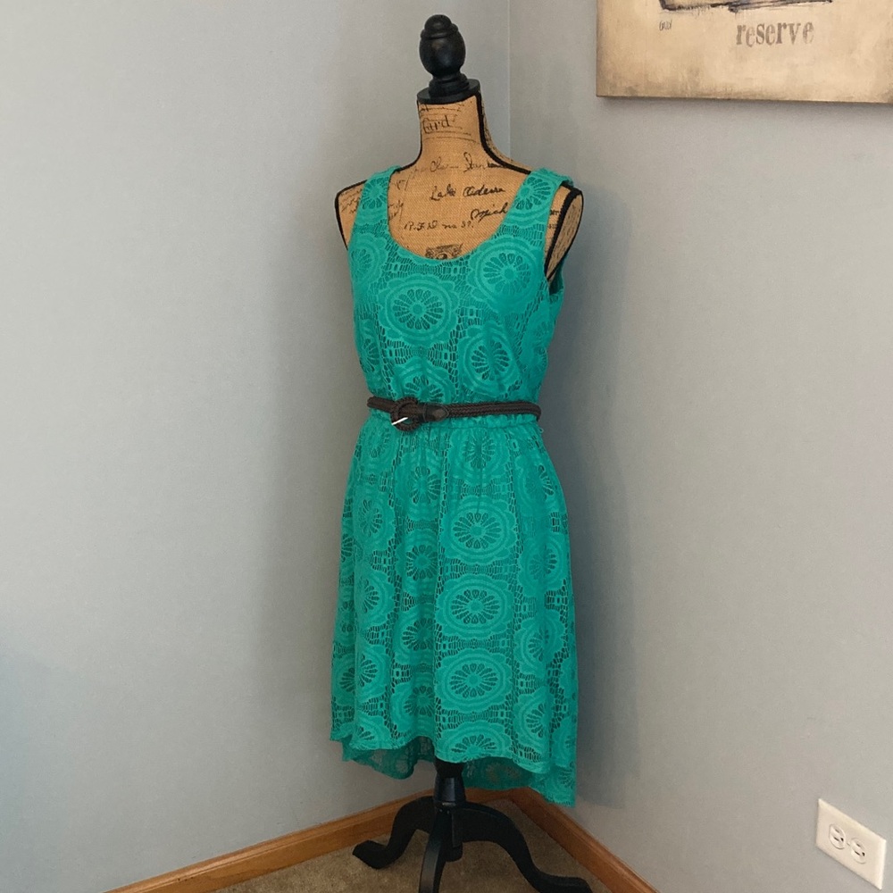 AUW Turquoise Lace Asymmetrical Dress NWOT Women Size Medium - Picture 2 of 15